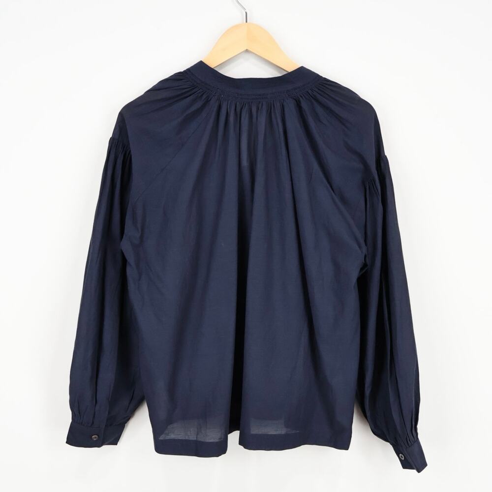 NWT Madewell Shirred Long-Sleeve Flowy V-Neck Top Ink Navy Blue Size Small - Picture 4 of 10